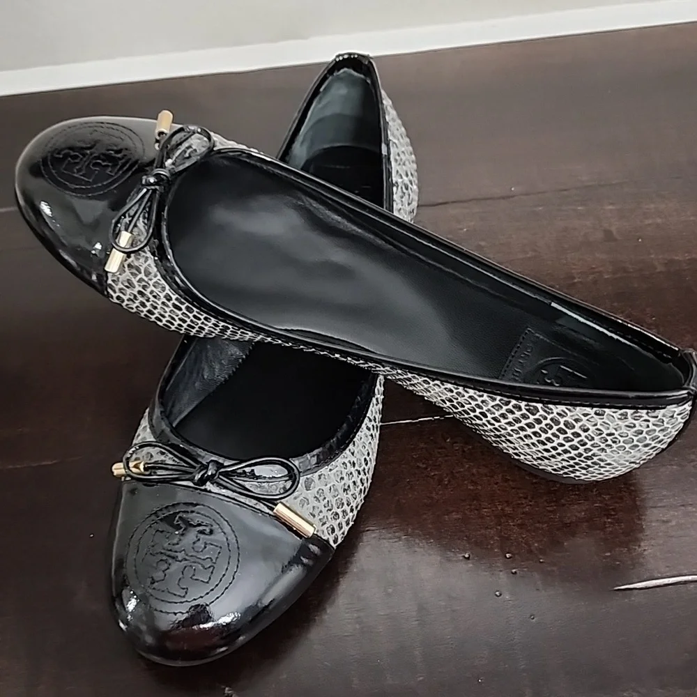 Tory Burch Verbena-Tribal Pitone Snake Skin Classic Ballet Flats Size 7.5M